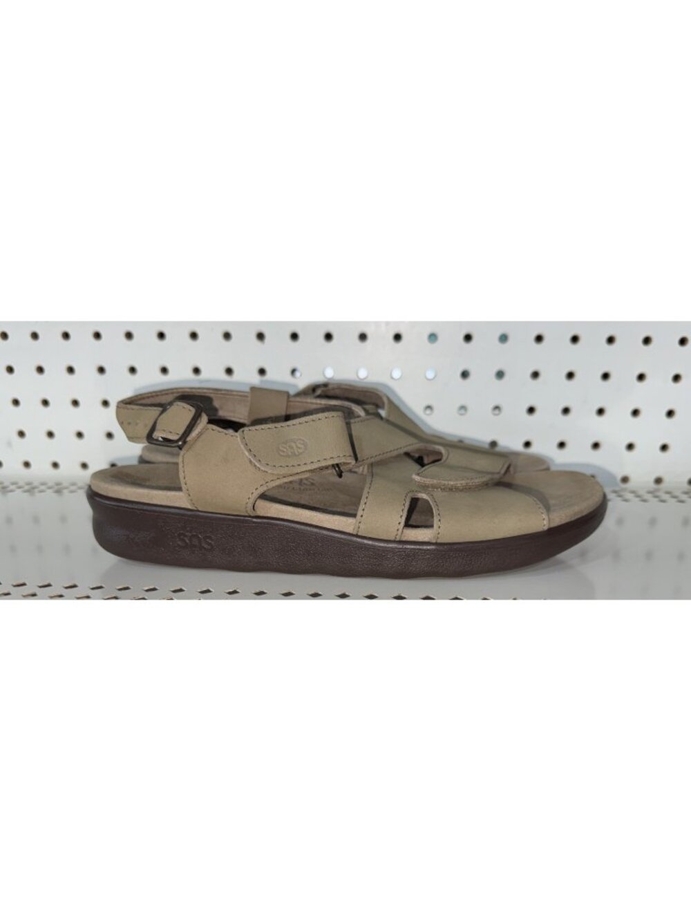 SAS Huggy Womens Leather Cross Strap Adjustable Sandals Slides Size 10 M Cream